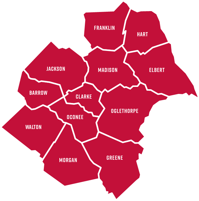 Service Area Map for counties of Georgia Region E Healthcare Coalition